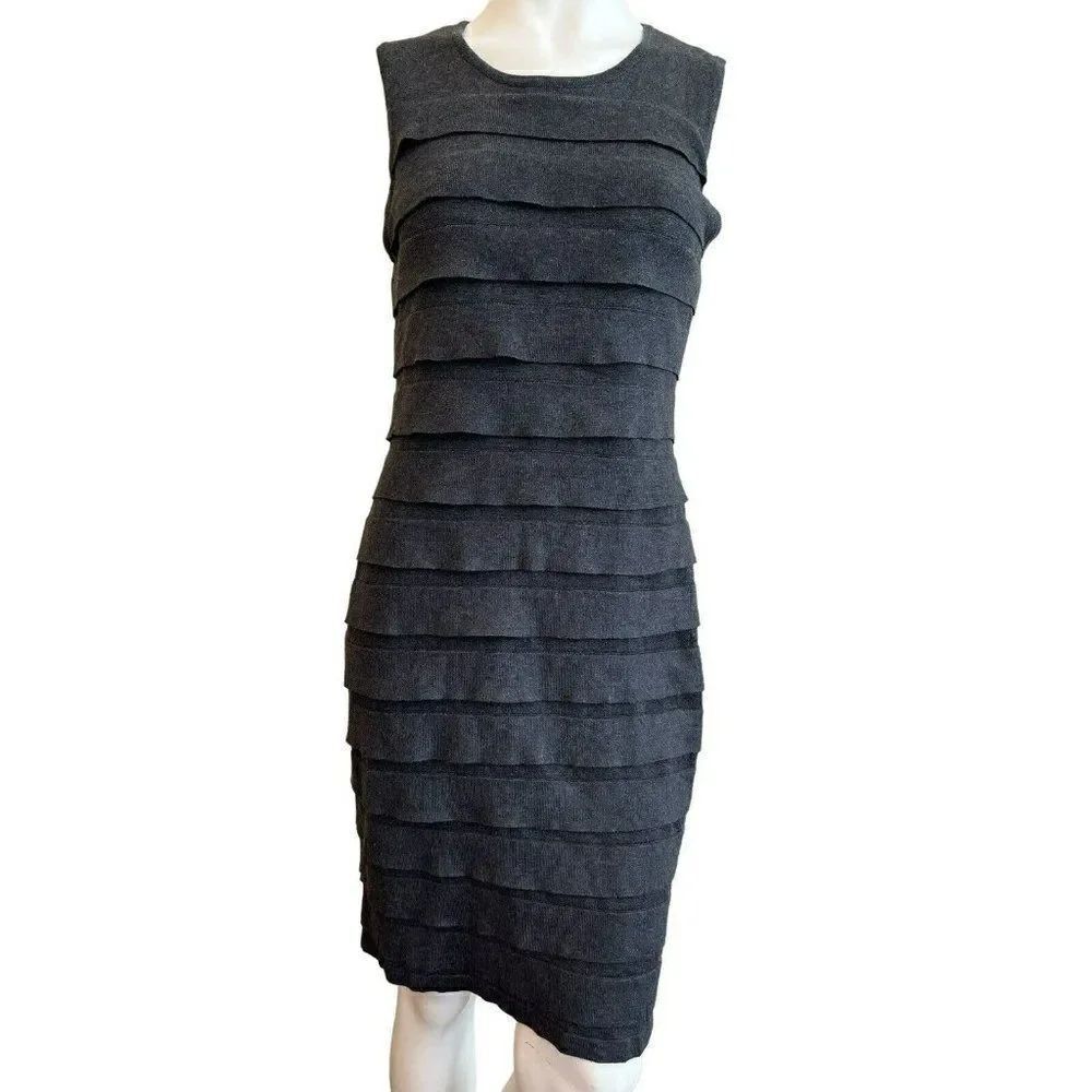 Calvin Klein Ladies 8P Gray Sleeveless Sheath Dress Tiered Layered Sweater Knit